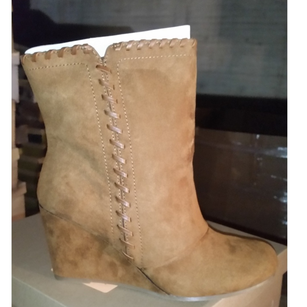 NEW! Whip Stitch Wedge Brown Boots /Booties